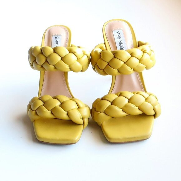 Steve Madden Kenley Yellow Braided Strap High Heel Square Toe Sandals Shoes 6.5 - Picture 13 of 16